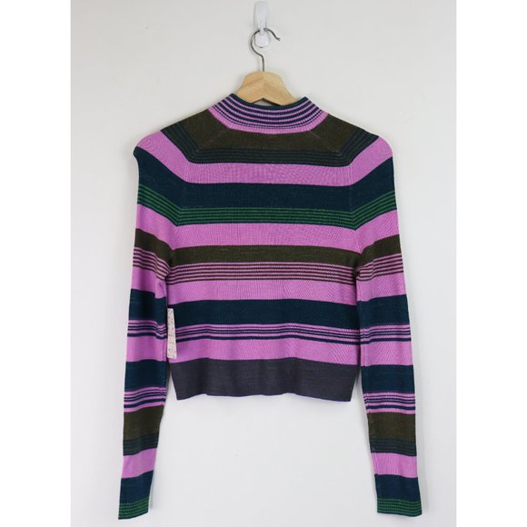 NWT Free People Rip Tide Zip Mock Neck Sweater Long Sleeve 1/4 Zip Teal Purple S - Picture 7 of 9